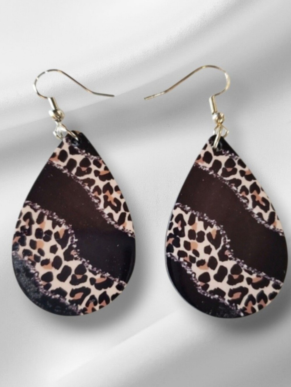 Leopard Print with Black Stripe Teardrop Earrings